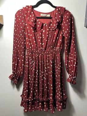Burgundy Polka Dot Ruffled Mini Dress